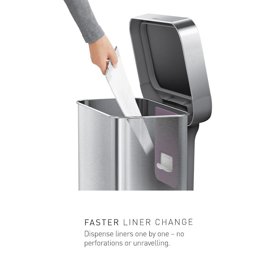 image 1 of Simplehuman 45L Rectangular Kitchen Pedal Bin with Liner Pocket, Brushed Stainless Steel with Grey Plastic Lid