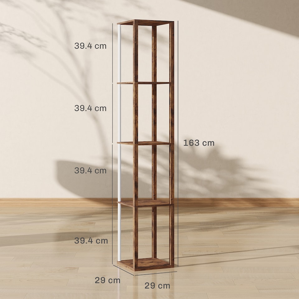 image 1 of HOMCOM RGB LED Floor Lamp with Shelves, Modern Dimmable Standing Lamp with Remote Control, Adjustable Brightness & Speed for Living Room, Bedroom, Office, Rustic Brown | Brown