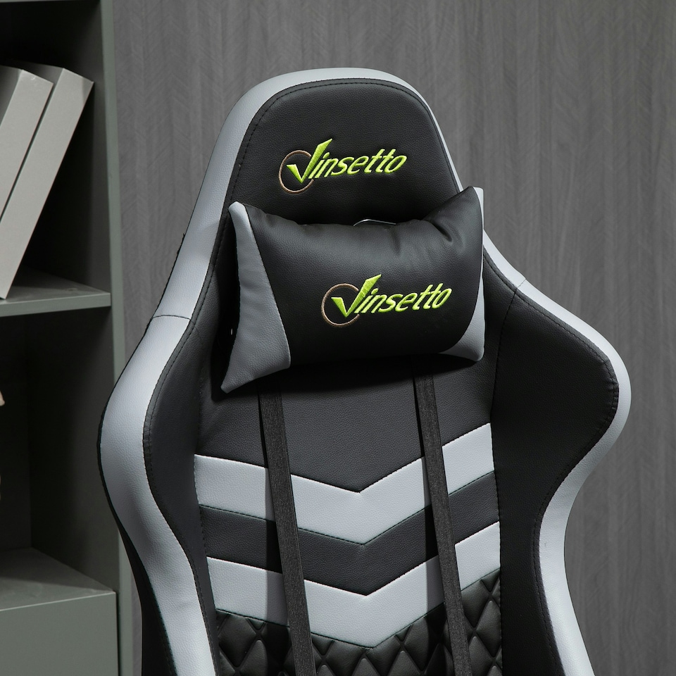 image 1 of Vinsetto Racing Gaming Chair w/ Lumbar Support, Swivel Wheels, Black Grey