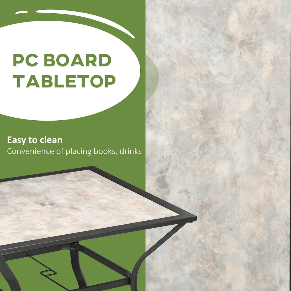 image 1 of Outsunny Garden Table with Parasol Hole with PC Board Tabletop for 4