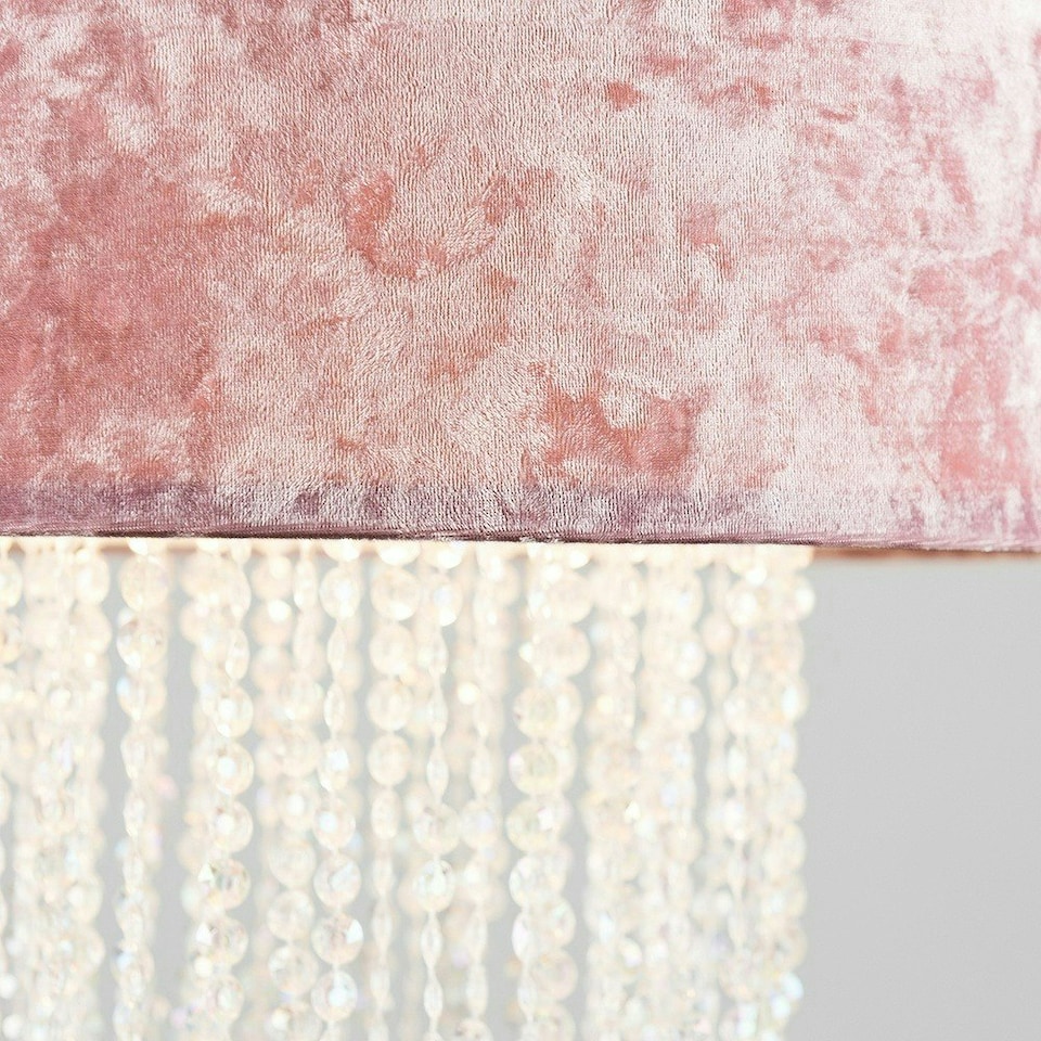 image 1 of ValueLights Pink Velvet Cylinder Ceiling Pendant Light Shade With Clear Acrylic Droplets
