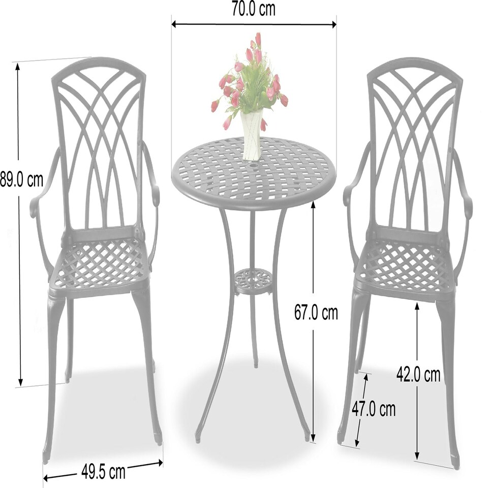 image 1 of Centurion Supports OSHOWA Garden and Patio Table and 4 Large Chairs with Armrests Cast Aluminium Bistro Set - Black