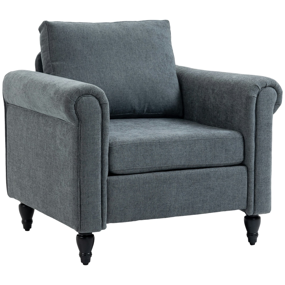 image 1 of HOMCOM Vintage Armchair Fabric Accent Chair with Wood Legs Grey
