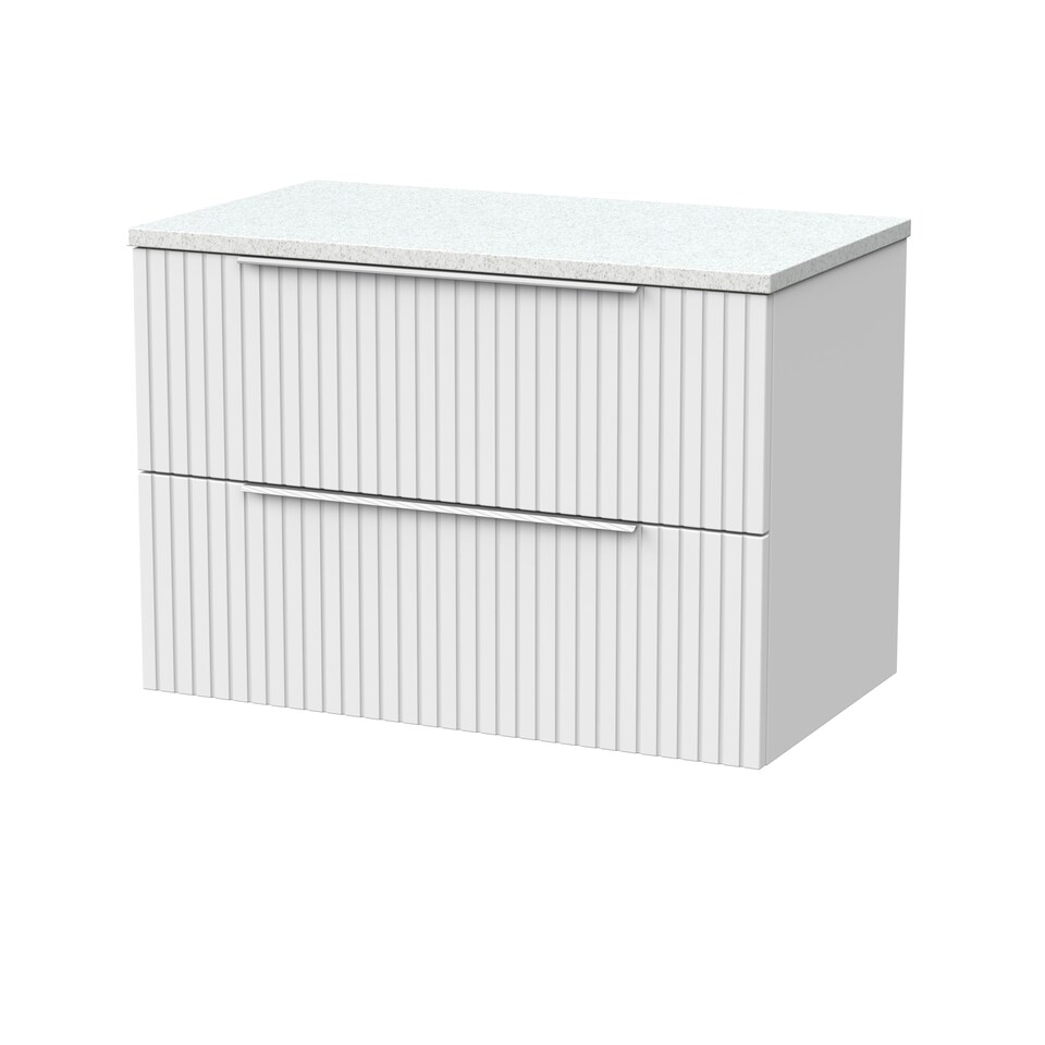 image 1 of Balterley Callingwood Contemporary Wall Hung 2 Drawer Vanity Unit with White Nebula Laminate Worktop , 800mm, Matt White