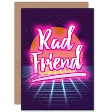 Rad Friend Gamer Sunset Retro Neon Friendship Card