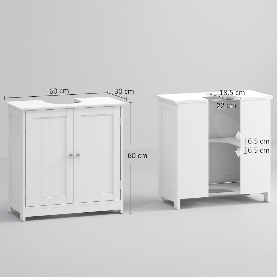 image 1 of kleankin Under Sink Bathroom Cabinet, Freestanding Under Sink Cabinet with 2 Doors and Adjustable Shelf for Basin without or with Pedestal, White | White | White