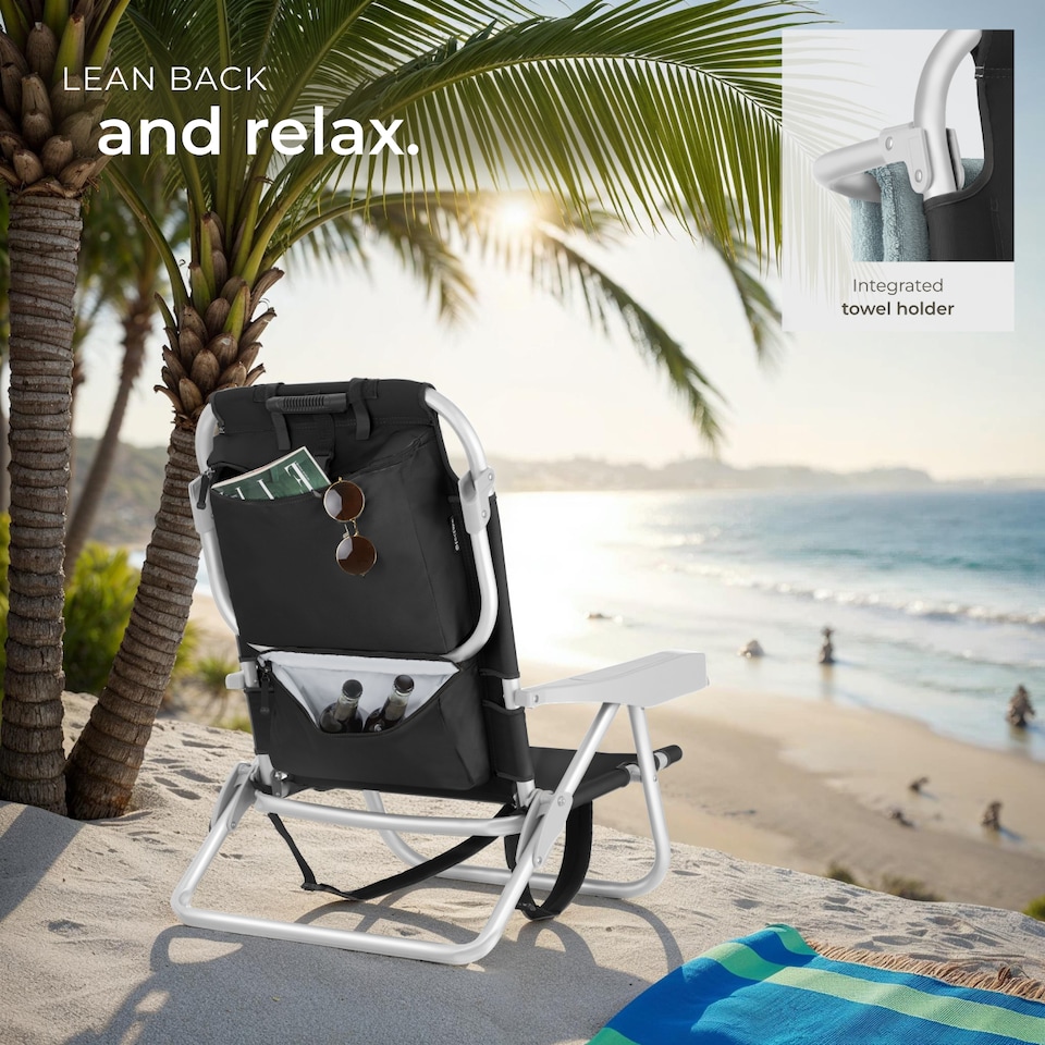 image 1 of Coral aluminum beach chair, foldable with backpack function | Black | black | 1