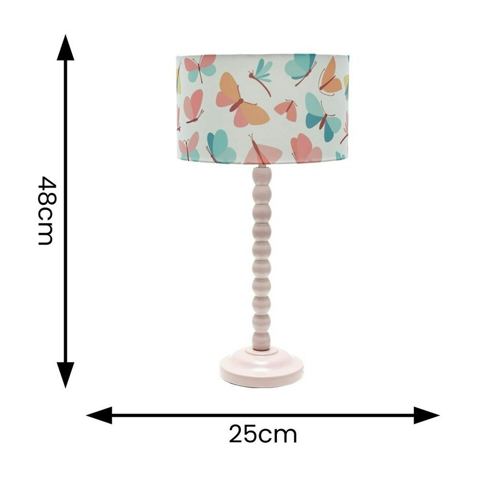 image 1 of ValueLights Bobbles Rose Pink Bobbin Table Lamp with Butterfly Shade