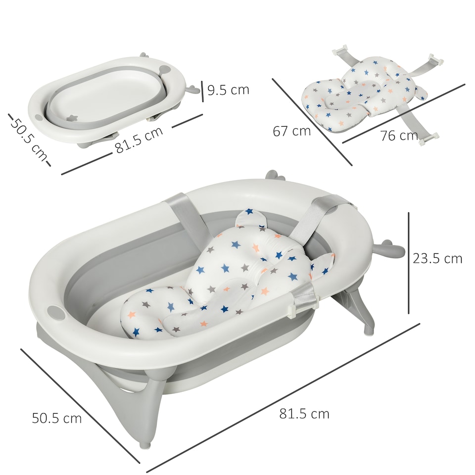 image 1 of HOMCOM Foldable Baby Bath Tub Ergonomic with Temperature-Induced Water Plug