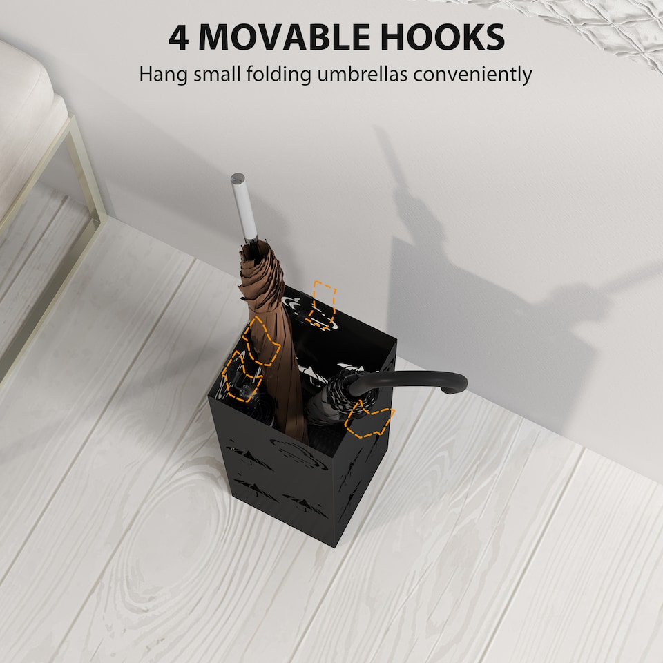 image 1 of HOMCOM Decorative Umbrella Holder w/ Drip Tray 4 Hooks for Entryway Black