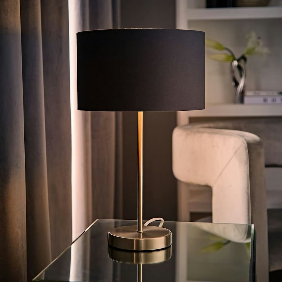 image 1 of ValueLights Charlie Chrome Table Lamp Charcoal Chrome Inner Shade | Grey