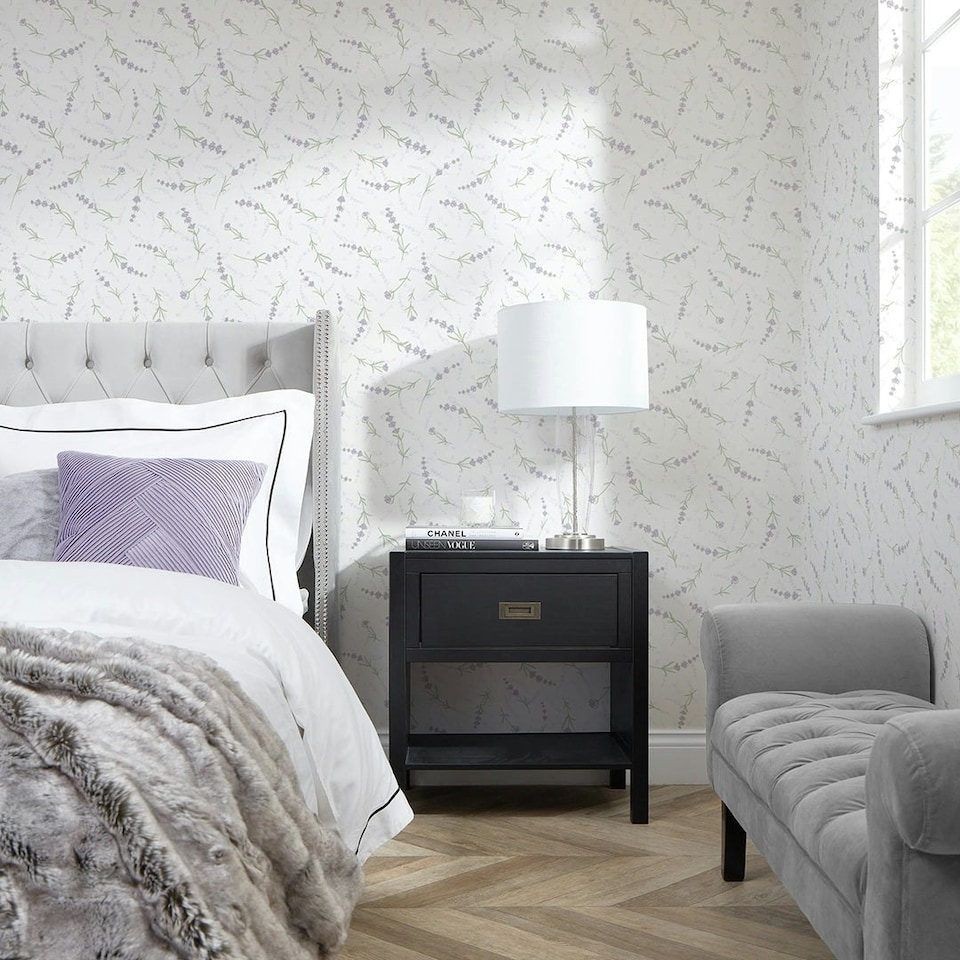 image 1 of Lavender Cascade Wallpaper in White Multi