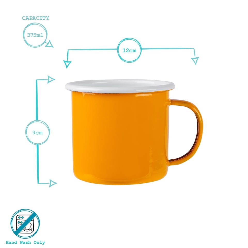 image 1 of Argon Tableware Coloured Enamel Mugs - 375ml - Yellow - Pack of 6