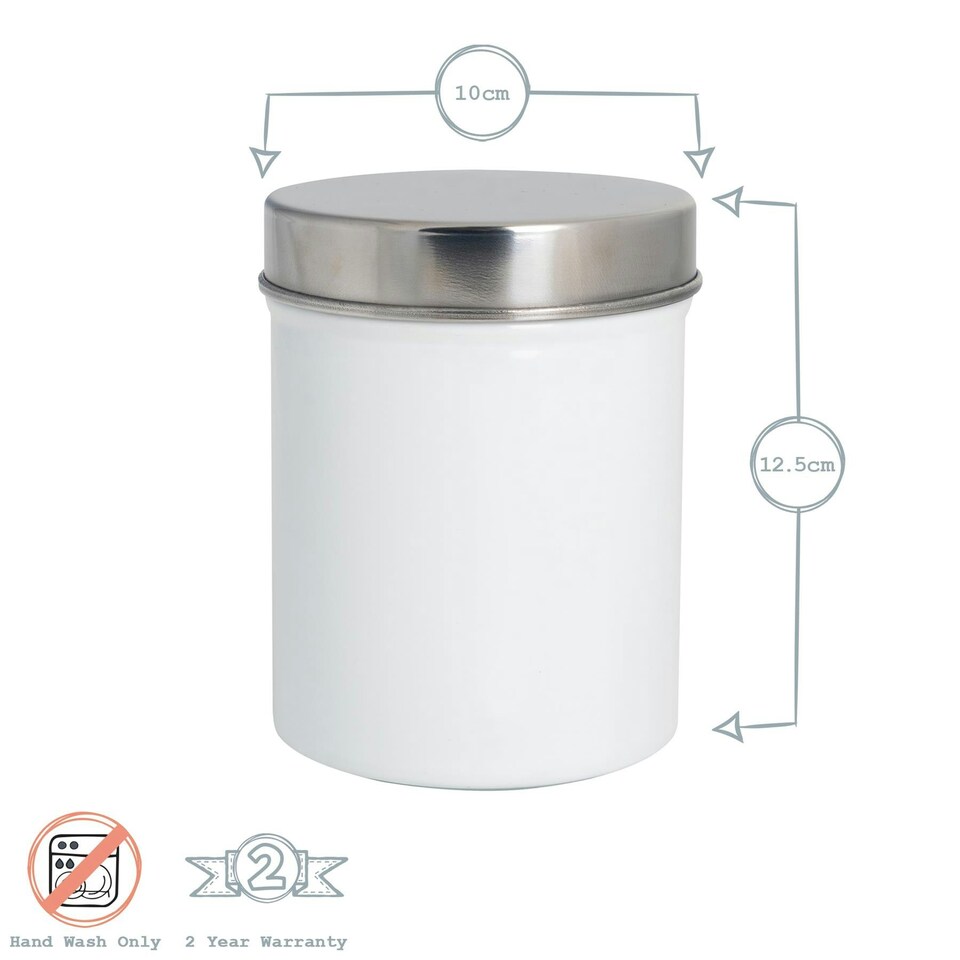 image 1 of Harbour Housewares White Round Metal Kitchen Sugar Canister Kitchen Caddy Kitchen Storage Containers Canisters