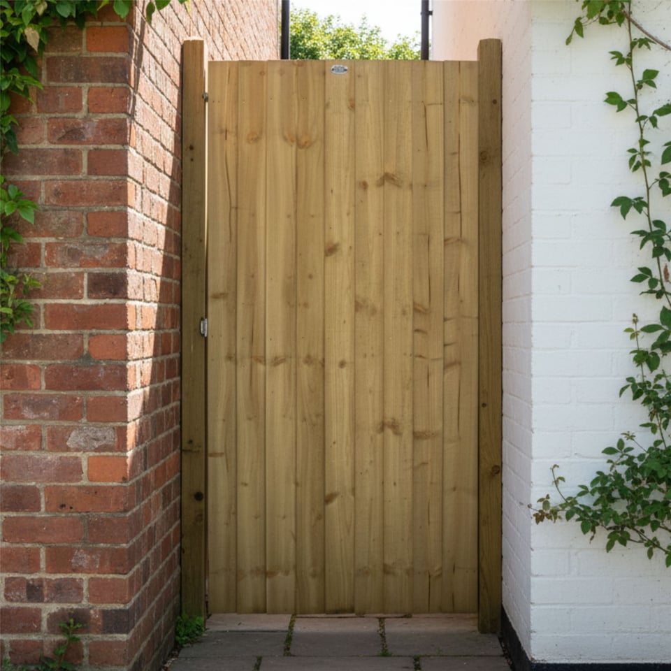 image 1 of Flat Top Wooden Garden Gate 6ft x 3.5ft Feather Edge Semi-Braced Treated Door