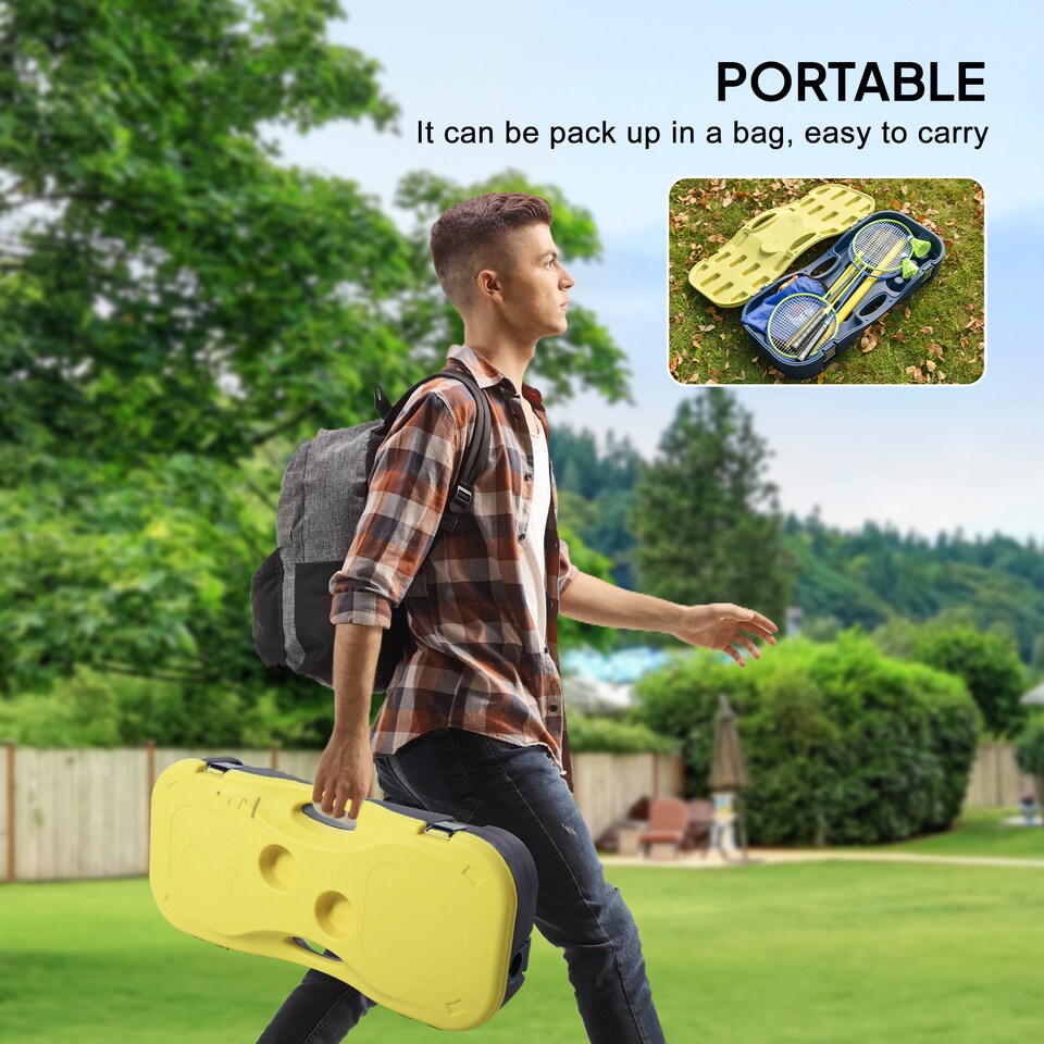 image 1 of HOMCOM Foldable Badminton Net Set with 2 Pairs of Rackets 2 Nylon Shuttlecocks