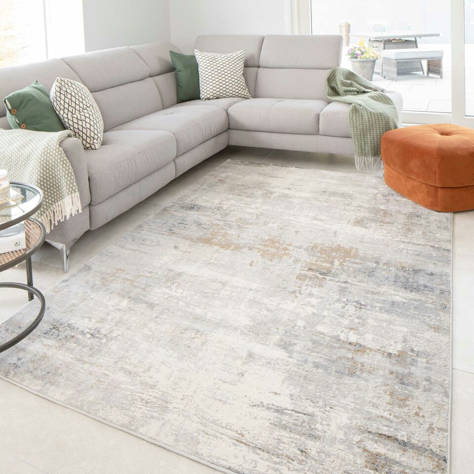 image 1 of KUKOON Silver Grey Metallic Distressed Abstract Living Room Area Rug 80cm x 150cm Grey