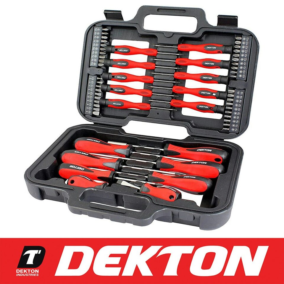 image 1 of Dekton 58pc Magnetic Torx Pozi Hex Slotted Phillips Screwdriver Bit Set Storage