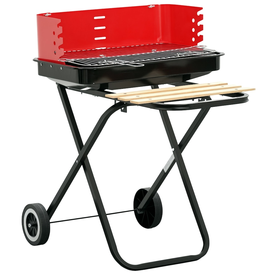 image 1 of Outsunny Foldable Charcoal Trolley Barbecue BBQ Grill Cooker Smoker W/ Wheels