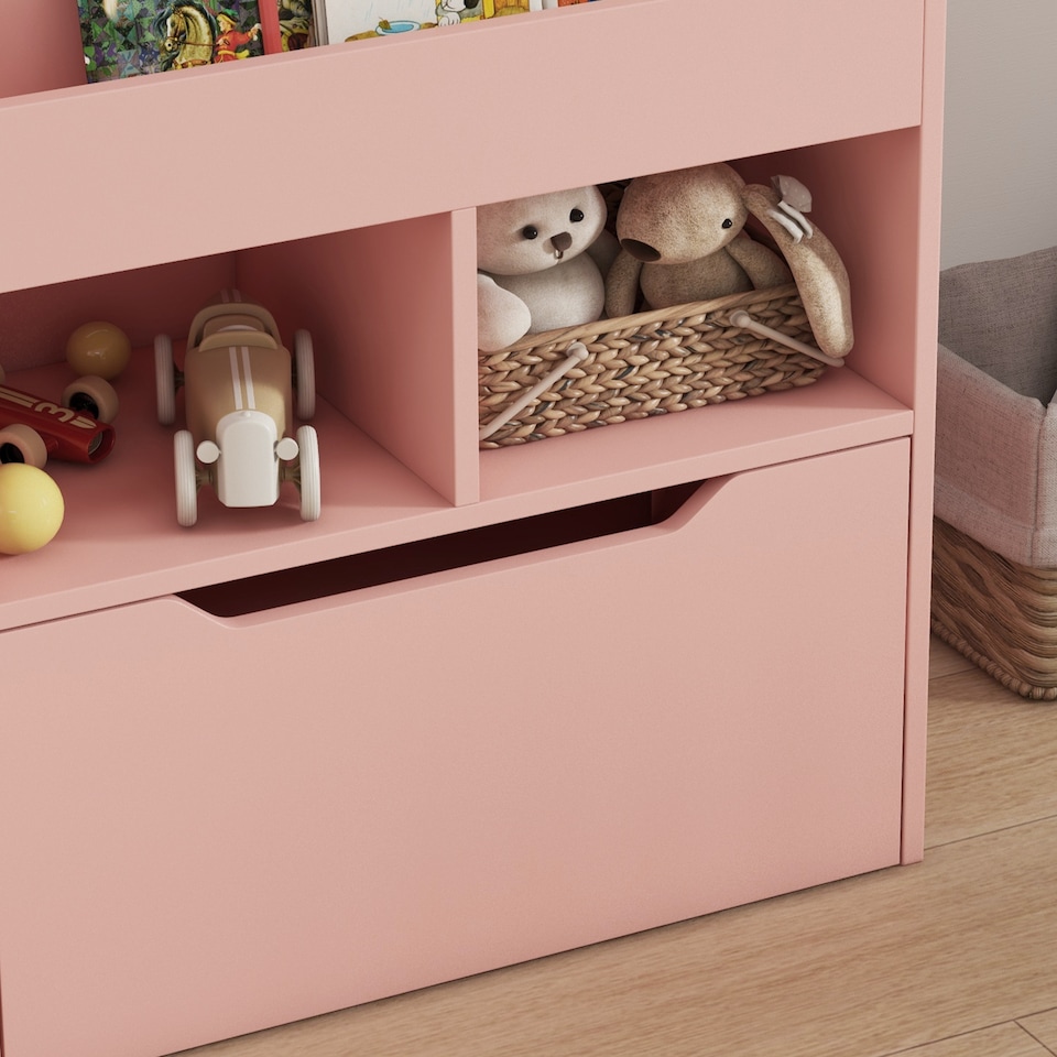 image 1 of HOMCOM Kids Bookshelf Bookcase with Storage Drawer with Wheels Toy Organiser | Pink