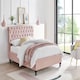 image 1 of 5ft King Size Fabric upholstered, Pink,buttoned back,curved bed, scroll, chesterfield, frame,bedstead