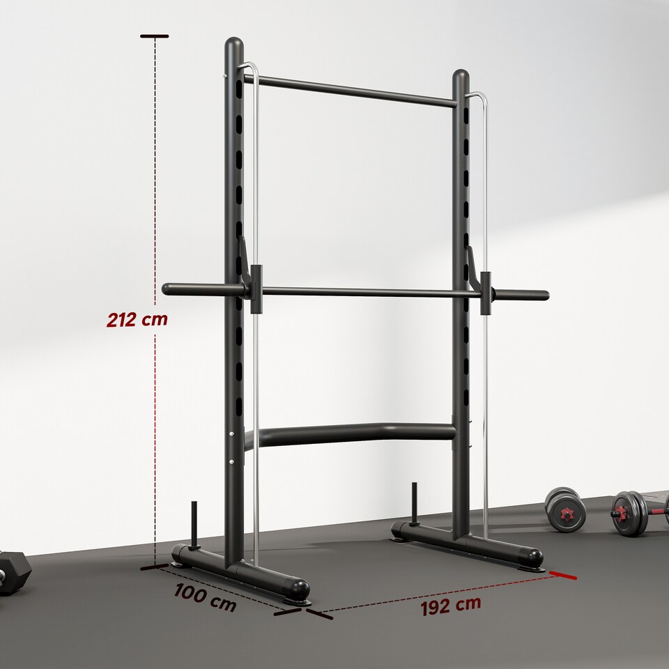 image 1 of HOMCOM Adjustable Squat Rack with Pull Up Bar and Barbell Bar for Home Gym