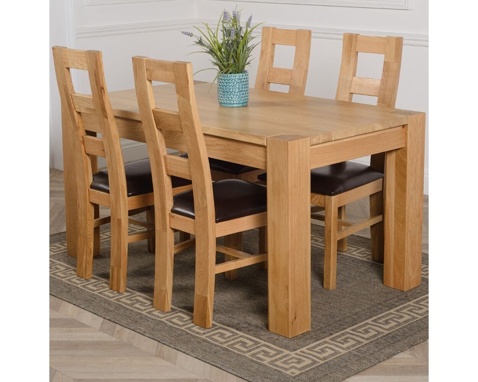 image 1 of Kuba 150 x 85 cm Chunky Medium Oak Dining Table and 4 Yale Chairs | Brown | Brown