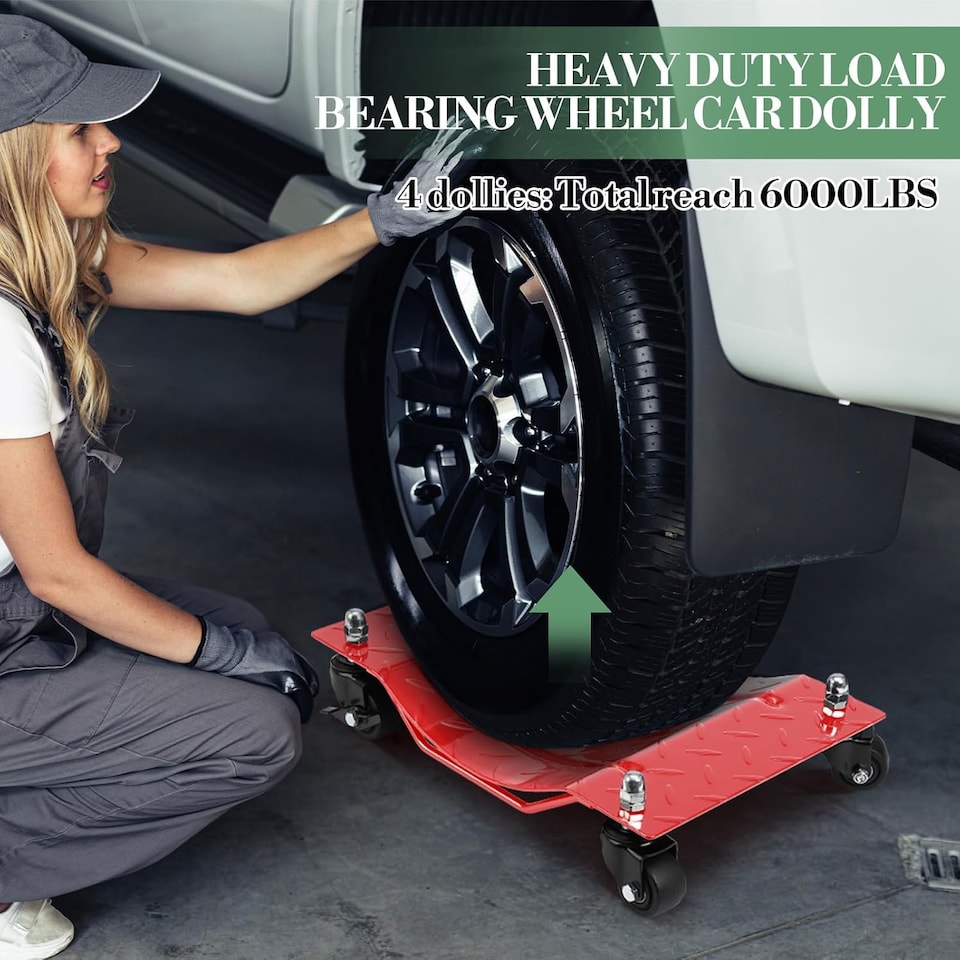 image 1 of London Boutique 4-Pack Heavy-Duty Car Dollies, 6000 lbs Capacity, 360° Swivel Nylon Wheels with Brakes for Cars, Red