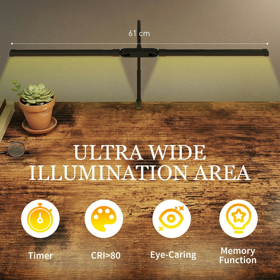 image 1 of HOMCOM Double Head Table Lamp with 3 Colour Modes & 10 Dimmable, Black | Black | 61W x 5.5D x 64H cm