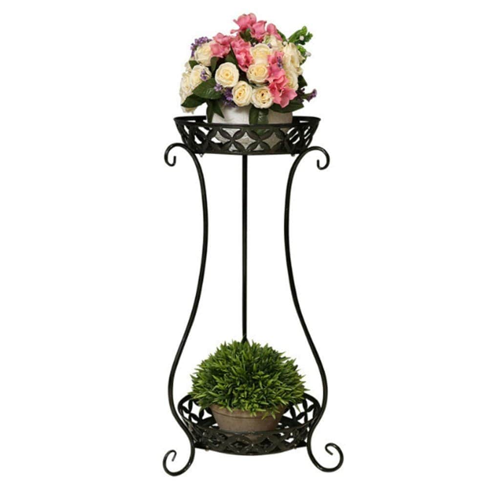 Living and Home 2 Tier Tall Vintage Metal Plant Stand, Black