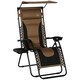 image 2 of Outsunny Zero Gravity Lounger Chair, Folding Reclining Patio Chair with Shade Cover, Padded Seat, Cup Holder, Soft Cushion and Headrest for Poolside, Camping, Coffee