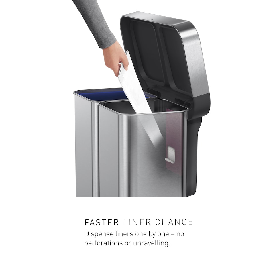 image 1 of Simplehuman 58L Recycling Rectangular Pedal Bin with Liner Pocket, Wihte Steel with White Plastic Lid