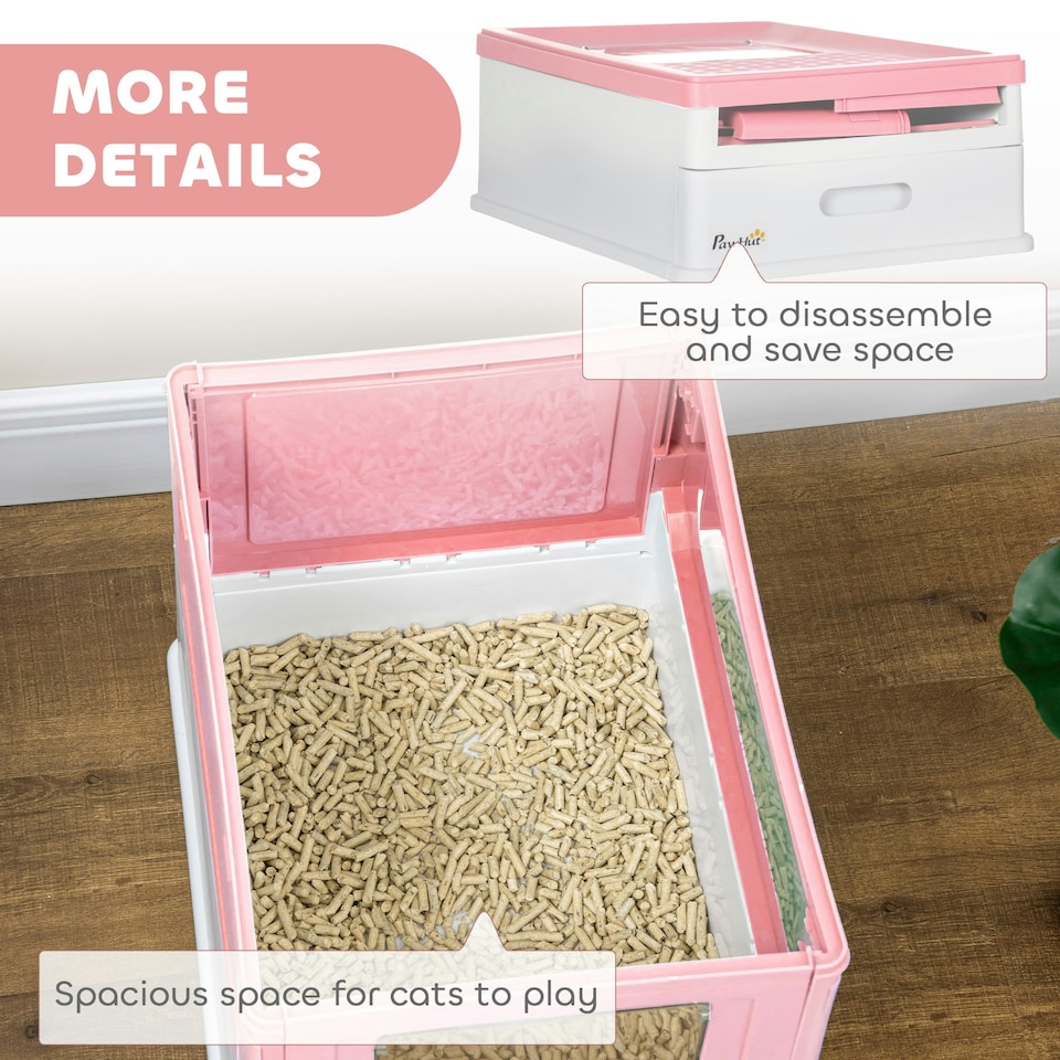 image 1 of PawHut Hooded Cat Litter Box, Pet Toilet w/ Scoop, Tray - Pink Pink