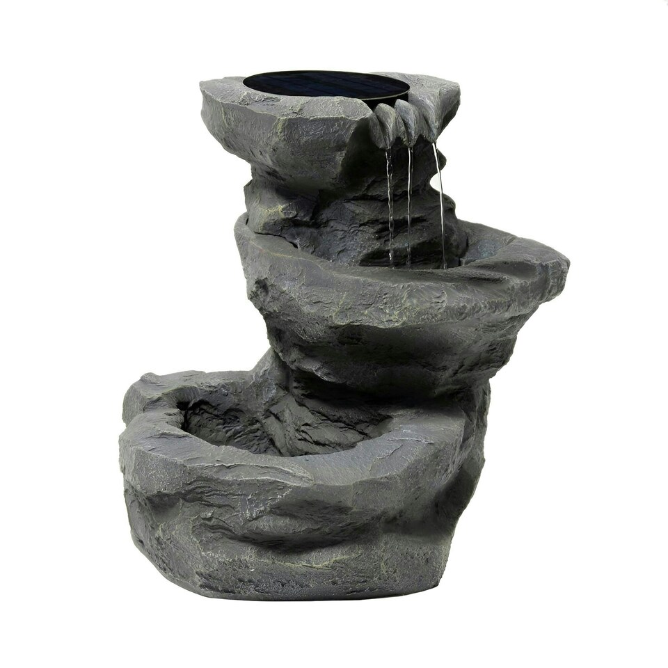 image 1 of Primrose Dornie Solar Powered Grey Stone Effect Water Feature with Planter 48cm
