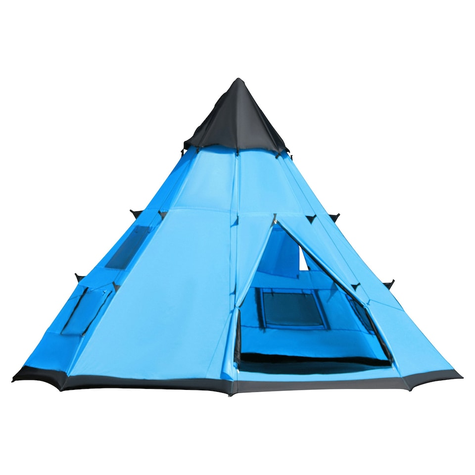 image 1 of Outsunny 6-7 Person Large Family Party Camping Tent W/ Carrying Bag, Blue