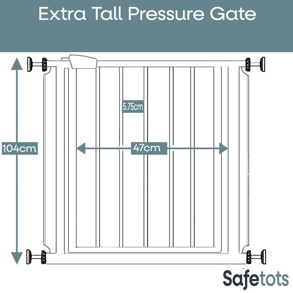 image 1 of Safetots Extra Tall Metal Safety Gate Pressure Fit, 75cm - 82.6cm, Slate Grey, 104cm in Height, Extra Tall Baby Gate | Grey | 1