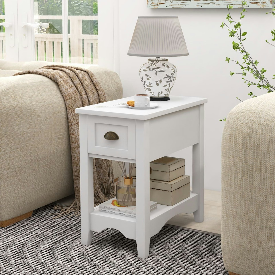image 1 of COSTWAY 2 PCS Nightstand Side End Table White White