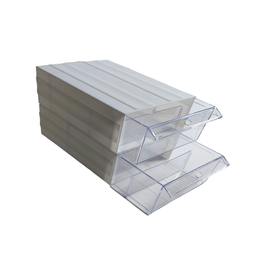 image 1 of White Stackable Plastic Storage Drawers L288xW182xH111mm with Removable Compartments