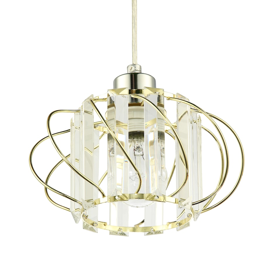 image 1 of Modern Pendant Lamp Shade with Clear Acrylic Rectangular Prims and Gold Frame | Gold