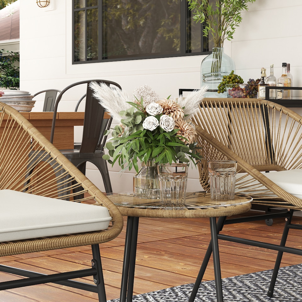 image 1 of Outsunny Rattan Bistro Set, Small Balcony Furniture with Cushion, Light Grey