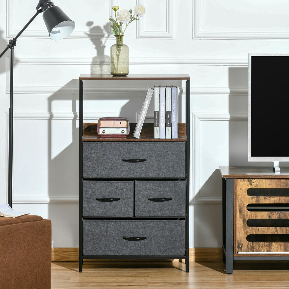 image 1 of HOMCOM 4 Drawer Storage Chest Unit Home w/ Shelves Home Living Bedroom Black