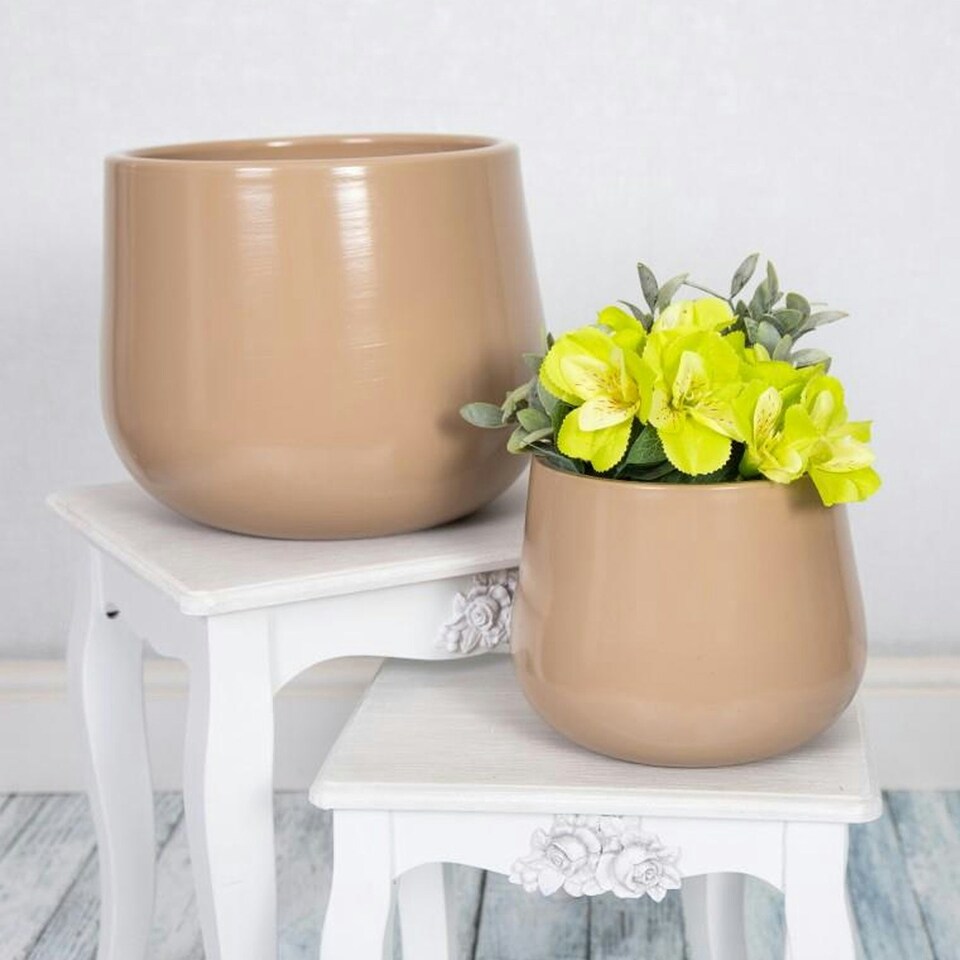 image 1 of Verano Spanish Ceramics Epoxi Cylinder Plant Pot - 29cm Beige N/A