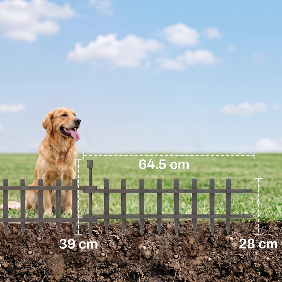 image 1 of Outsunny Decorative Garden Fencing, Wooden Landscape Edging, Grey