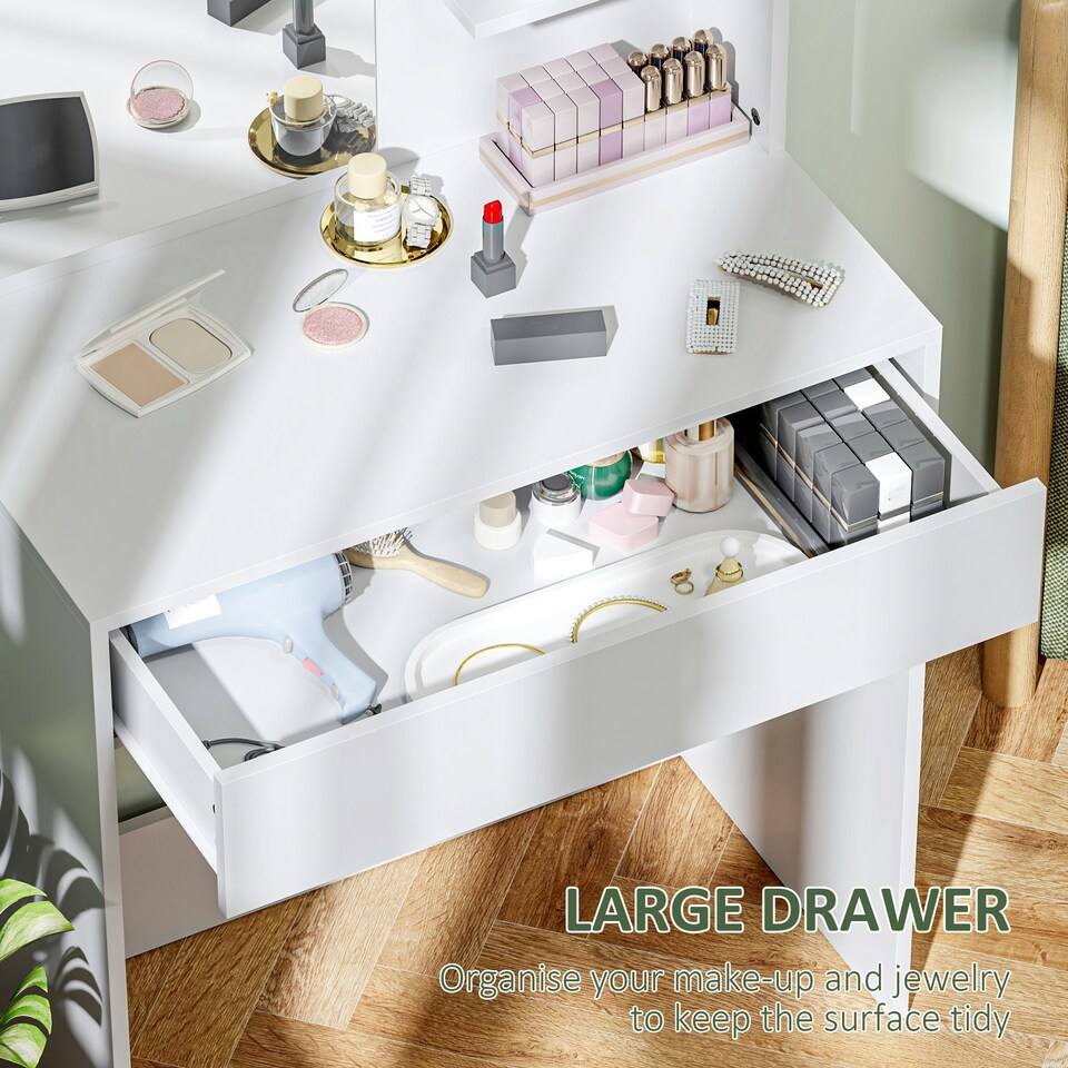 image 1 of HOMCOM Dressing Table with Mirror and Storage, Modern Vanity Desk, White White
