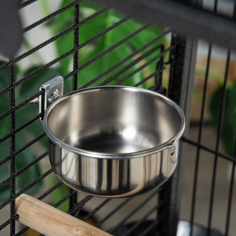 image 1 of PawHut 156cm Bird Cage,Large Parrot Cage with Open Play Top, Perch, Seed Guard, Wheels, Storage Shelf for Budgie, Cockatiel, Conure, Lovebird, Dark Grey