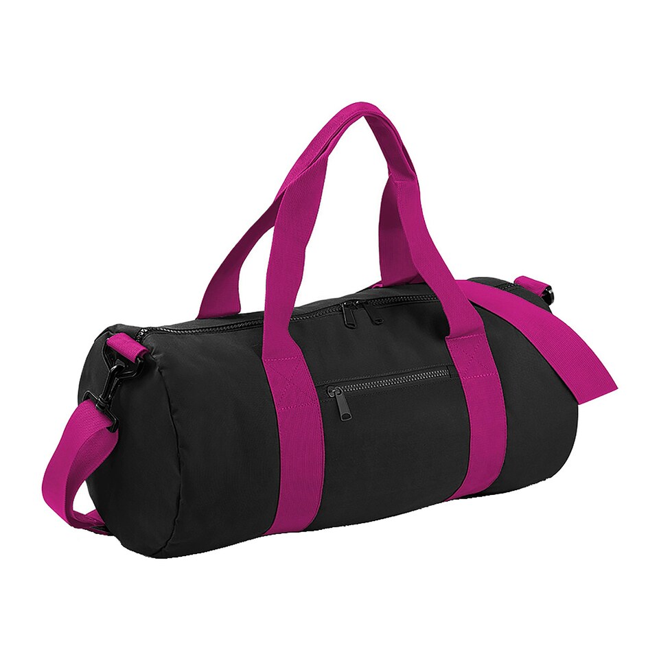 Bagbase Plain Varsity Barrel / Duffle Bag (20 Litres) - Black/Fuchia - One Size