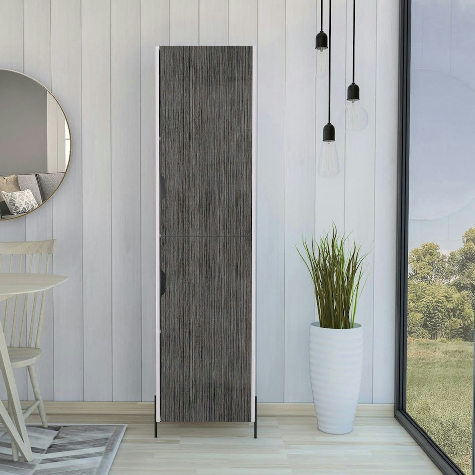 image 1 of Core Products Dallas Tall Storage Cabinet - White & Carbon Grey Oak Effect, H170.0cm x W44.9cm x D35.5cm White