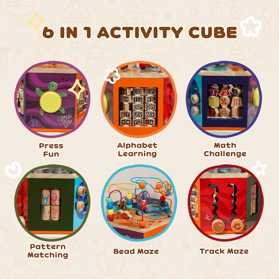 image 1 of AIYAPLAY Wooden Activity Cube for Toddlers 18 Months with Bead Maze