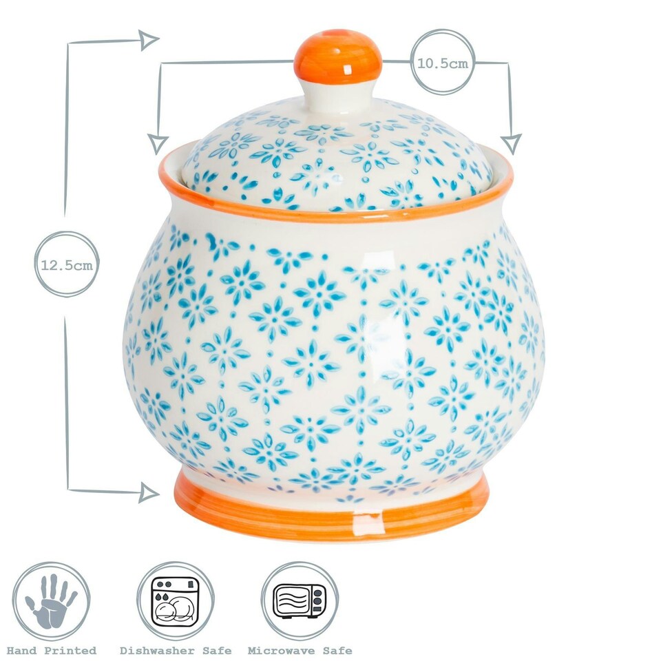 image 1 of Nicola Spring Hand-Printed Sugar Bowl - 10cm - Blue