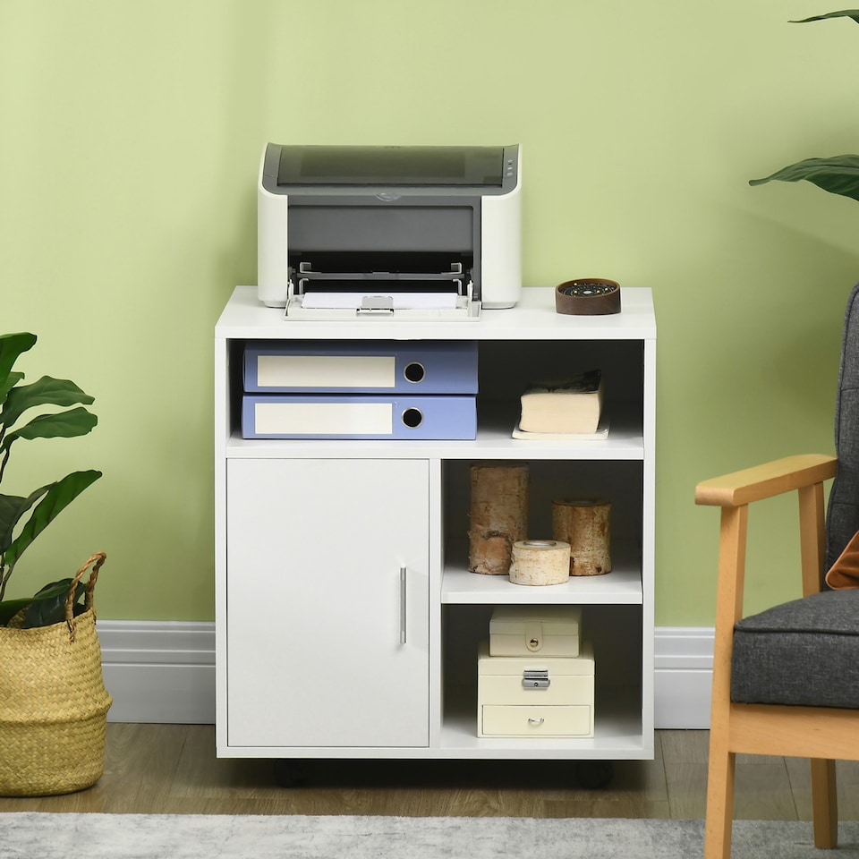 image 1 of HOMCOM Multi-Storage Printer Unit Office Organisation w/ 5 Compartments White